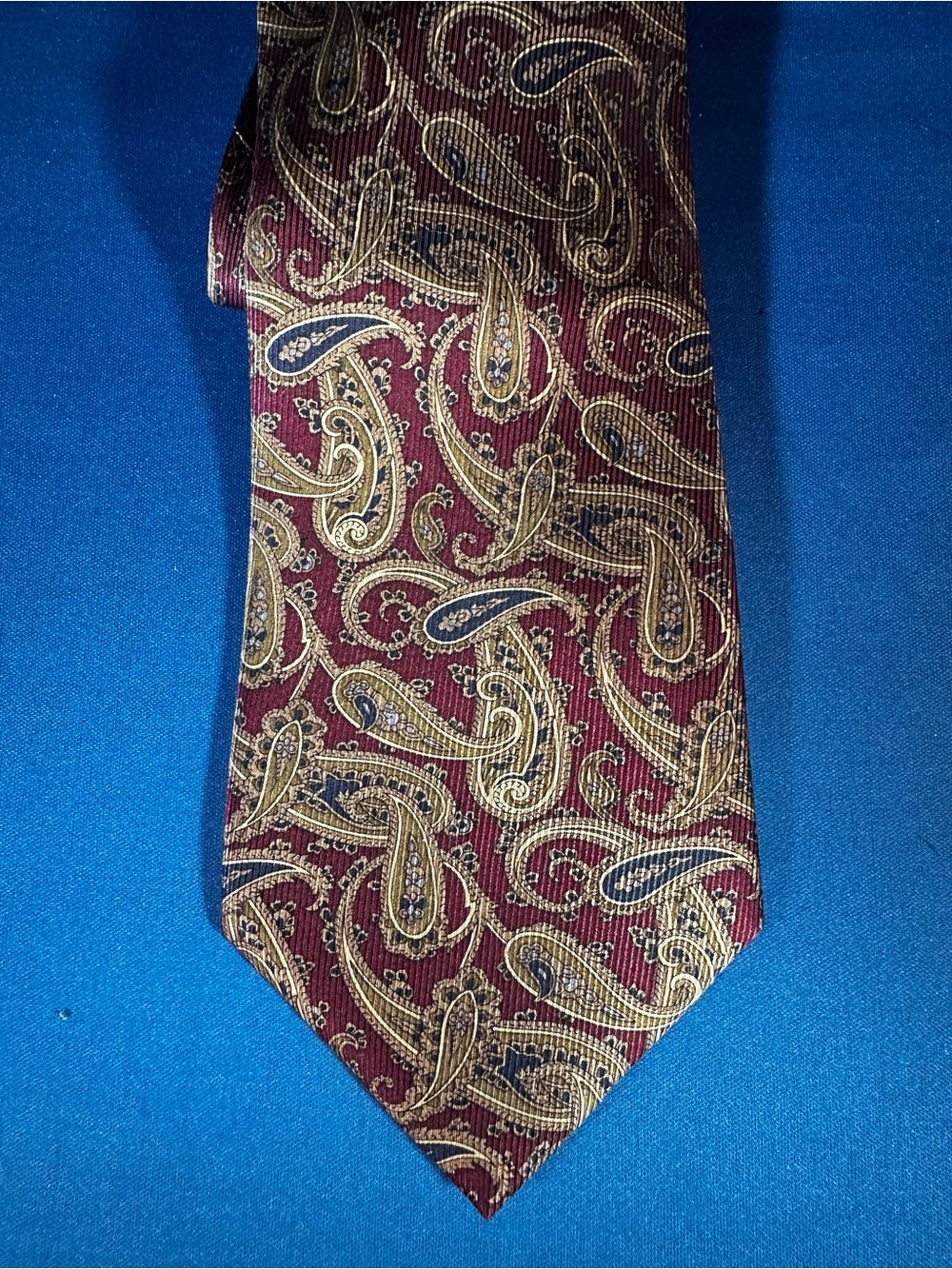Vintage Stonehenge 100% Silk Tie Burgundy Gold Blue Paisley